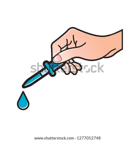 isolated hand holding eye dropper vector drawing