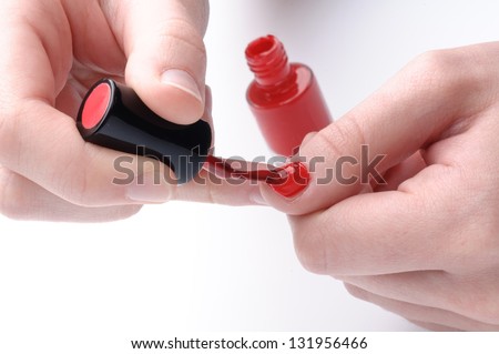 Red enamel on the nails