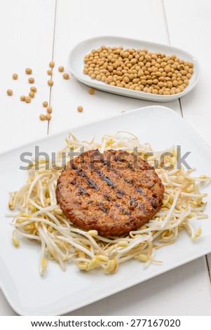 Soy hamburger with soy sprouts