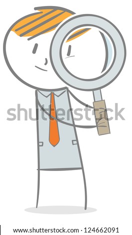 Doodle Stick Figure: Businessman Looking Through Magnifying Glass Stock ...