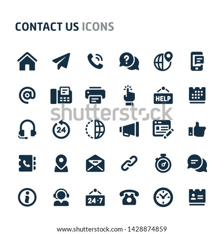 Simple bold vector icons related to website and online contact. Symbols such as contact method and contact form are included in this set.  Editable vector, still looks perfect in small size.