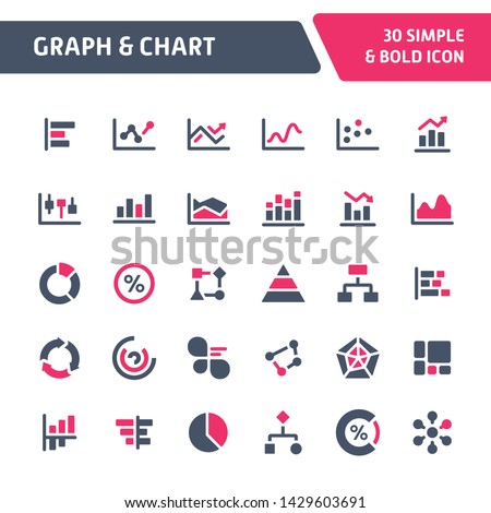 30 Editable vector icons related to graph & chart used in statistic and infographic. Symbols such as bar, line, pie, & scatter graphs are included. Still looks perfect in small size.