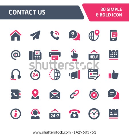 30 Editable vector icons related to website and online contact. Symbols such as contact method and contact form are included in this set. Still looks perfect in small size.