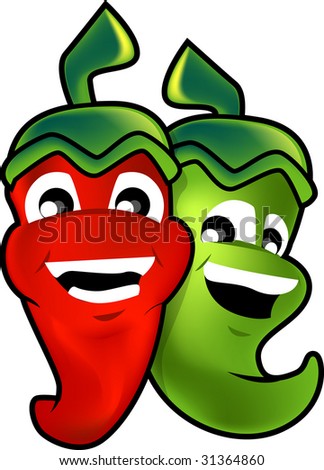 Chillies Cartoon Illustration - Isolated Over White Background ...