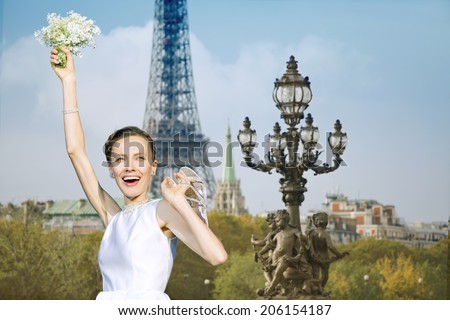 Happy bride enjoy wedding in Paris
