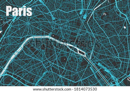 Stylish vector high-tech map of Paris. with blue streets