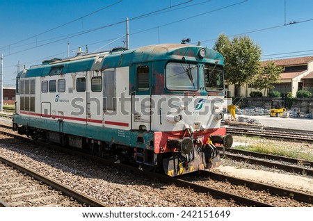 Garda -August 19: Train on station in Garda. Train, operates on Milan to Venice and other traditional lines in Venice, Italy on August 19, 2013.
