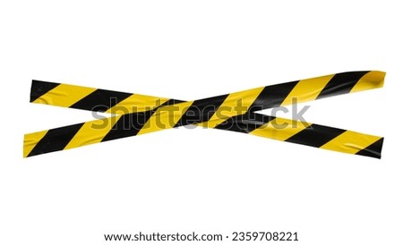 Similar – Image, Stock Photo Yellow and black barrier tape and the word stop on the sidewalk invite a female person to keep her distance in times of Corona