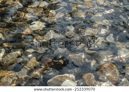 Ripples creating shadows onto round pebbles in water