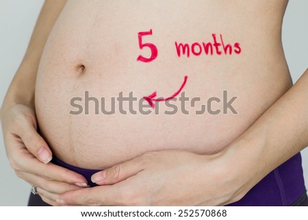 pregnant woman 5 month on a white background