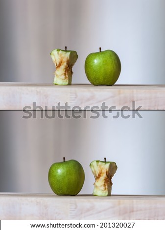 Ripe green apples and cores