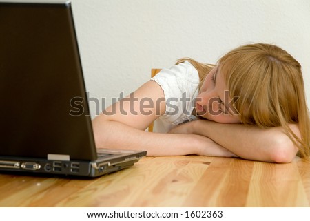beautiful woman worked with laptop and got tired