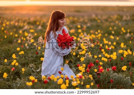 Similar – Foto Bild Frau in rotem Blumenkleid umarmt einen Baum.