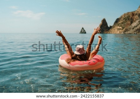 Similar – Image, Stock Photo happy woman relaxing at home after working assembling furniture. DIY concept.