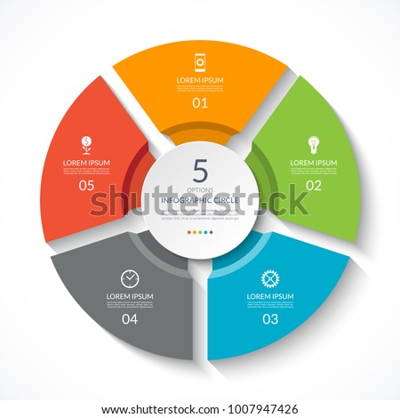 Infographic circle. Process chart. Vector diagram with 5 options. Can be used for graph, presentation, report, step options, web design.
