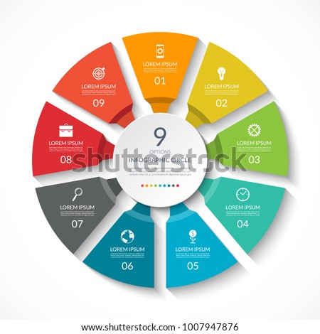 Infographic circle. Process chart. Vector diagram with 9 options. Can be used for graph, presentation, report, step options, web design.