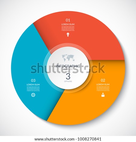 Circle chart for infographics. Vector diagram with 3 options. Can be used for graph, presentation, report, step options, web design.