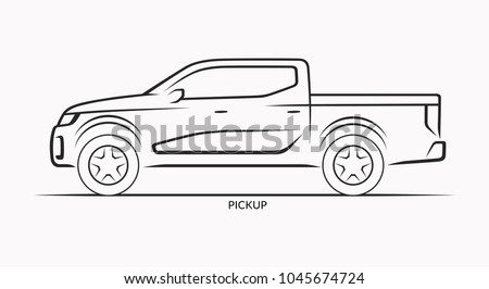 Vector car silhouette. Side view of double cab off road pickup truck