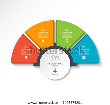 Business infographic semi circle template with 4 options. Can be used as a chart, workflow layout, diagram, data visualization, minimalistic web banner.