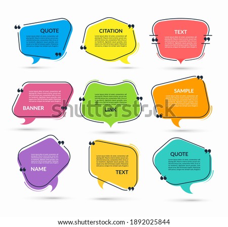 Quote speech bubble, text in quotes, citation frame, message banner, label, sticker isolated on white background. Vector illustration. Imagine de stoc © 
