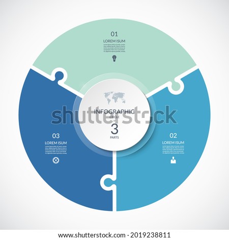 Vector infographic puzzle circular template. Cycle diagram with 3 parts, options. Can be used for chart, graph, report, presentation, web design.