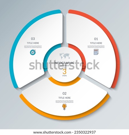 Vector infographic circle. Cycle diagram with 3 steps. Round chart that can be used for report, business analytics, data visualization and presentation.