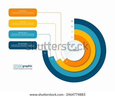 Infographic semi circle layered concentric template with 4 steps, options. Process chart, cycle diagram, vector banner for presentation, report, brochure, web, data visualization.