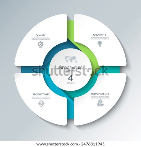 Infographic circular diagram with 4 options. Round chart that can be used for business analytics, data visualization and presentation. Vector illustration.