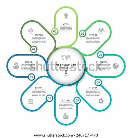 Infographic round chart with 8 steps, parts, options. Vector circle infographic concept. Cycle diagram with thin line icons.