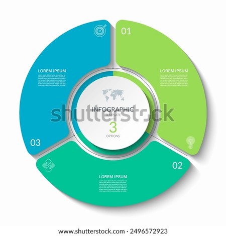 Infographic circular vector template with 3 options, parts. 3-step cycle diagram for business infographics. Process chart, vector banner for presentation, report, brochure, web, data visualization.