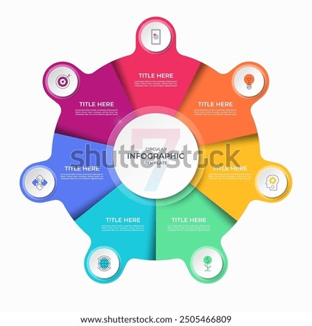 Infographic circle with 7 options, parts. 7-step vector template for business infographics. Process chart, cycle diagram for business presentation, report, brochure, web, data visualization.