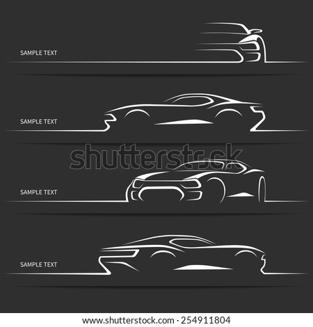 Set of modern car silhouettes. Sports car in three angles. Vector illustration