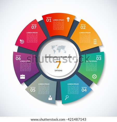 Vector circle template for infographics. Business concept with 7 options, steps, parts, segments. Banner for cycling diagram, round chart, pie chart, business presentation, annual report, web design