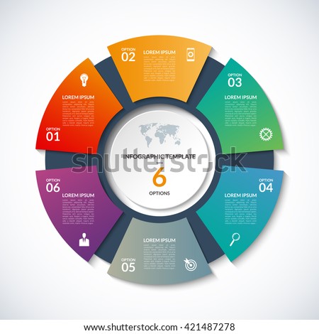 Vector circle template for infographics. Business concept with 6 options, steps, parts, segments. Banner for cycling diagram, round chart, pie chart, business presentation, annual report, web design