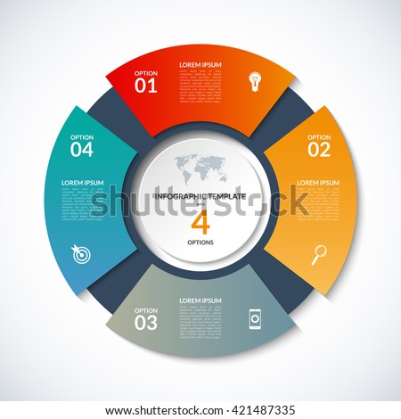 Vector circle template for infographics. Business concept with 4 options, steps, parts, segments. Banner for cycling diagram, round chart, pie chart, business presentation, annual report, web design