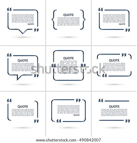 Set of vector quote templates. Speech bubble, blank frame for citations, text in brackets isolated on white background