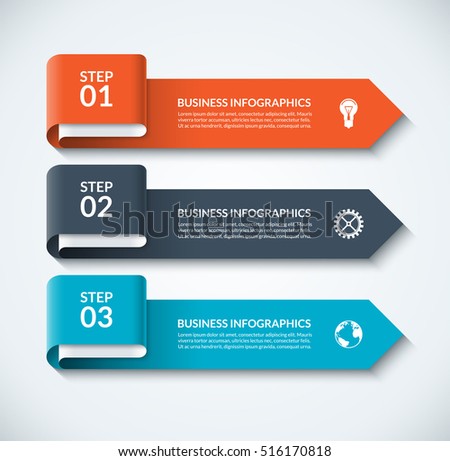 Arrow design elements for business infographics. Minimalistic template with 3 options, steps, parts. Can be used for web, diagram, graph, workflow layout, chart, report. Vector numbered banner