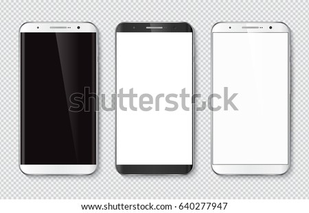Realistic smartphone with blank screen. Isolated cell phone mockup. White and black. Vector illustration