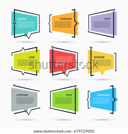 Quote speech bubble, blank template, text in brackets, citation empty frame, quote box isolated on white background