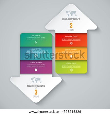 Infographic template in the form of arrows pointing up and down. Business concept with 3 steps, options. Can be used for workflow layout, diagram, chart, graph, web design. Vector illustration
