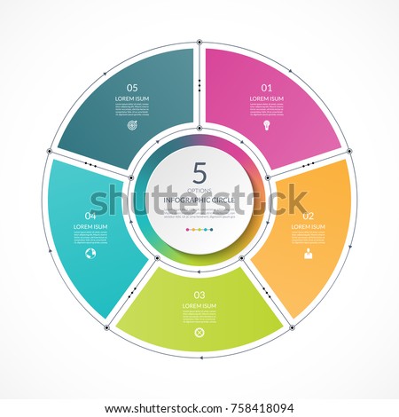 Infographic circle in thin line flat style. Business presentation template with 5 options, parts, steps. Can be used for cycle diagram, graph, round chart.