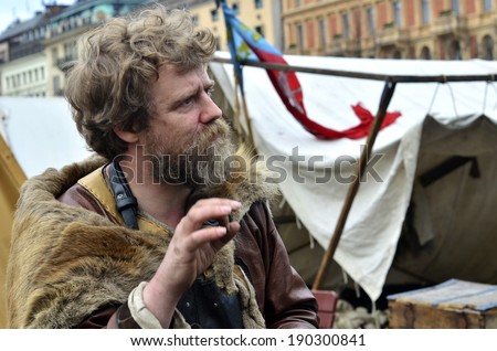 STOCKHOLM, SWEDEN - APRIL 12: A swedish viking on the festival of viking culture in Stockholm, Sweden on April 12, 2014