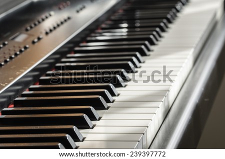 Electric piano keys close up