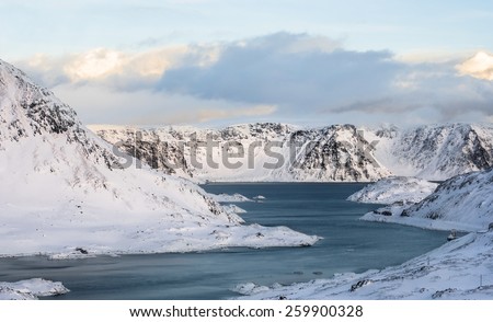 Norway arctic mountains with fjords