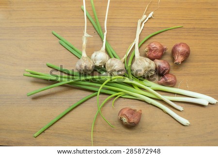 Spring onions garlic shallot , the Thailand food