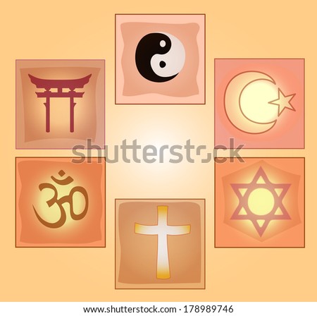 Set religious symbols on a sunny background
