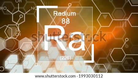 Composition of periodic table text radium 88 ra 226 over element structures on orange and brown. school, education and study concept digitally generated image. Stock fotó © 