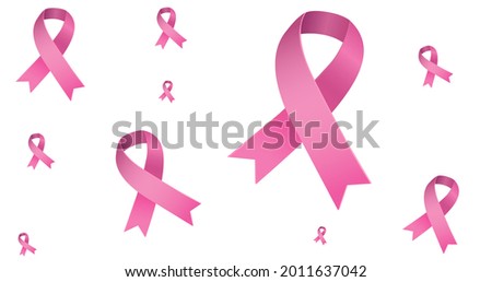 Composition of multiple pink ribbon logo on white background. breast cancer positive awareness campaign concept digitally generated image.