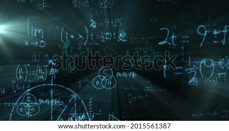 Image of mathematical equations floating over black background. Education back to school concept digitally generated image.