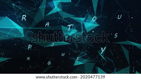 Image of letters changing over blue glowing networks of connections. knowledge, education and learning concept digitally generated image.